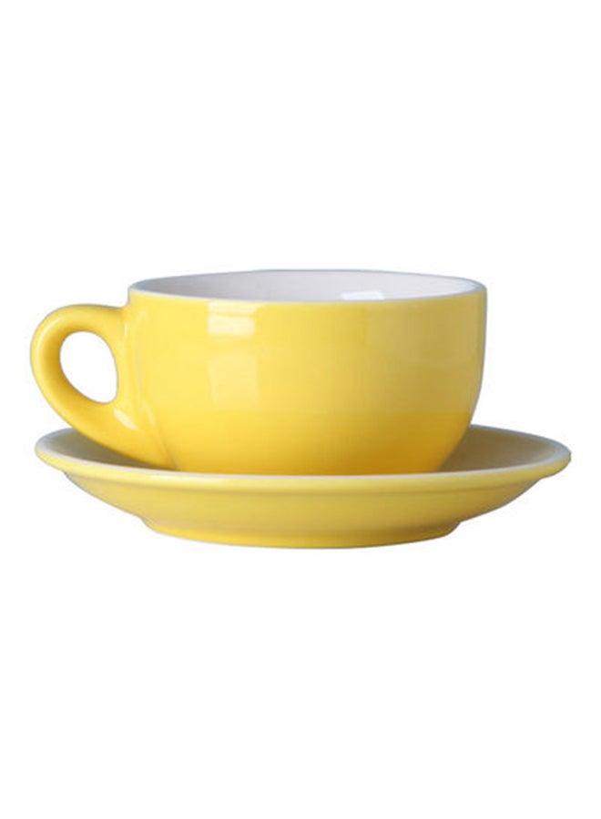 2-Piece Voguish Unique Small Round Handle Cup And Saucer Yellow 10.2x10.2x7cm