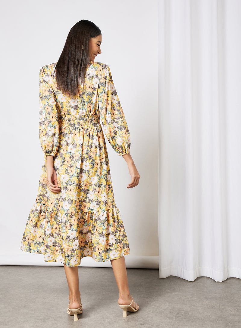 LABEL RAIL - Floral Print V-Neck Dress Yellow - Image 1