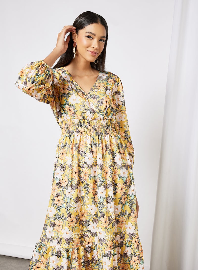 LABEL RAIL - Floral Print V-Neck Dress Yellow - Image 1