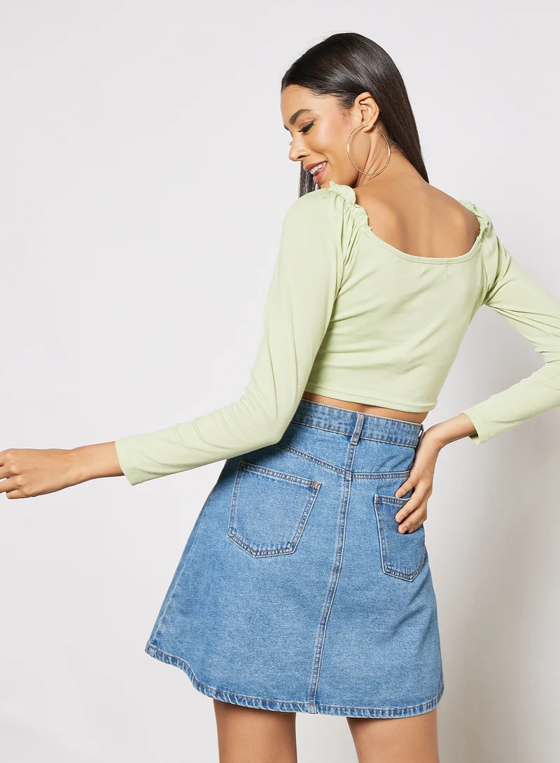 LABEL RAIL Gathered Detail Crop Top Green