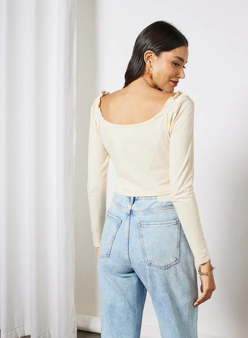 LABEL RAIL Gathered Detail Crop Top Beige