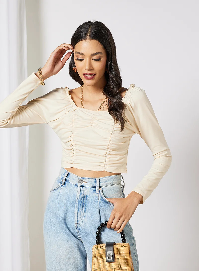 LABEL RAIL Gathered Detail Crop Top Beige