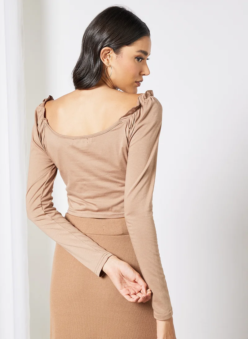 LABEL RAIL Gathered Detail Crop Top Brown