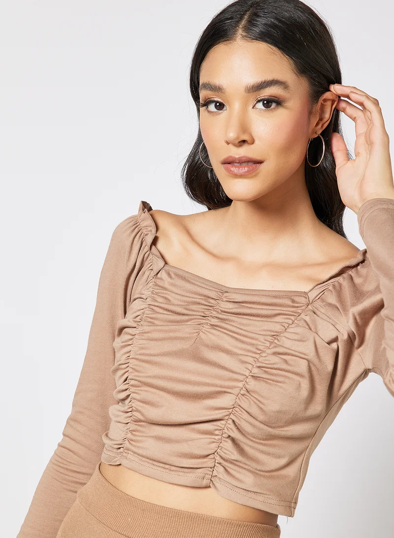 LABEL RAIL Gathered Detail Crop Top Brown