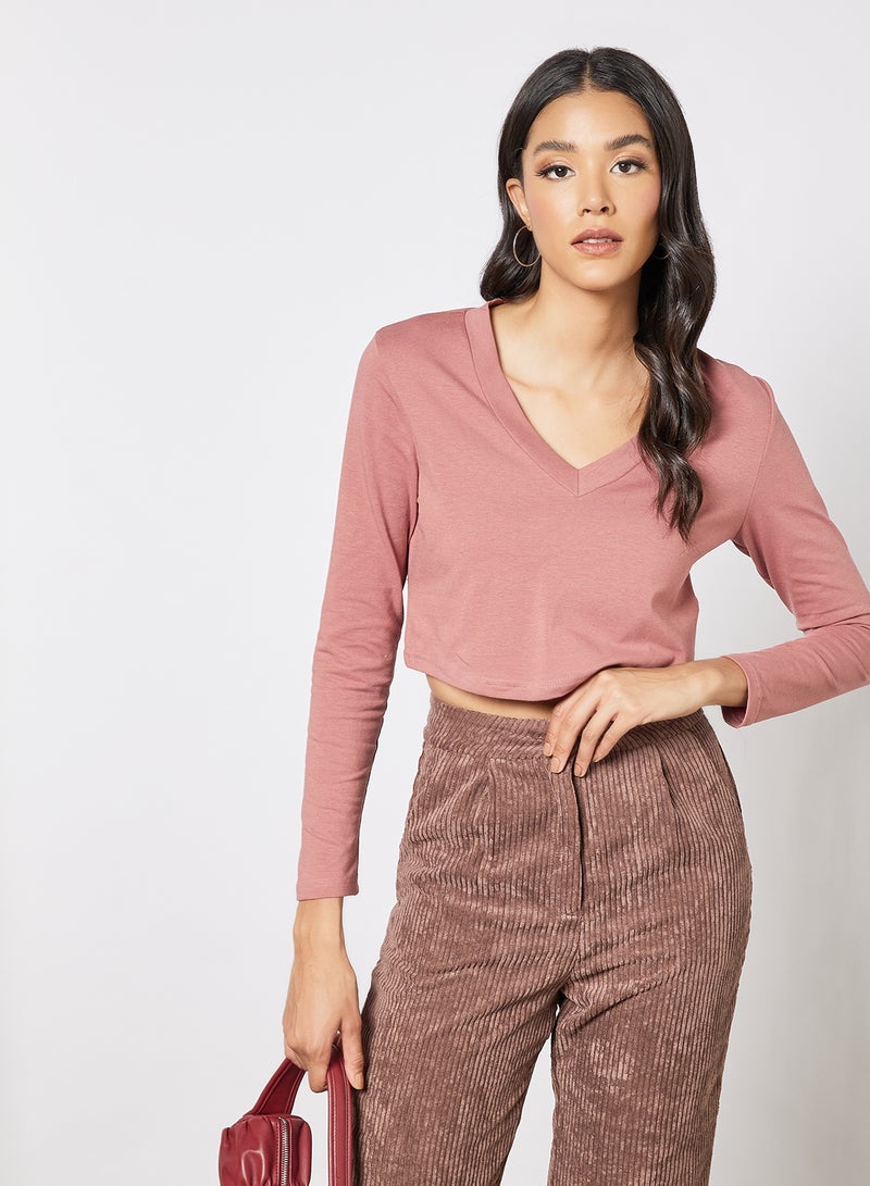LABEL RAIL - V-Neck Cropped T-Shirt Red Clay - Image 1