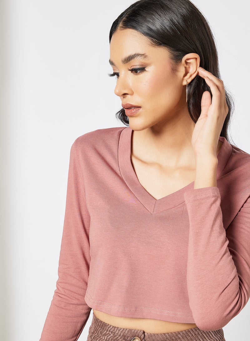 LABEL RAIL - V-Neck Cropped T-Shirt Red Clay - Image 1