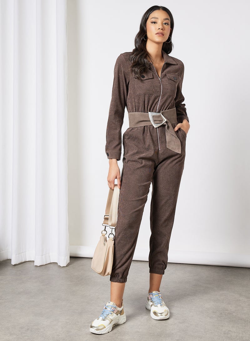 Belted Zipper Jumpsuit Brown - v1637137484/N48465659V_1