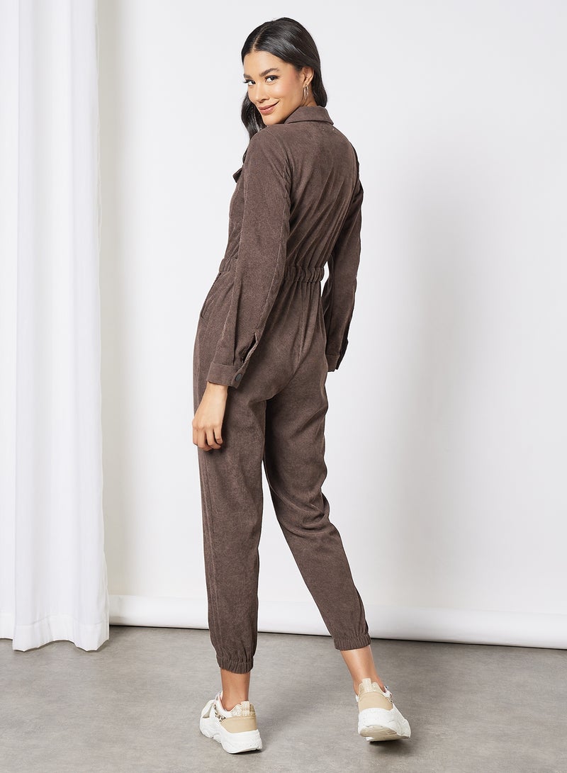 Belted Zipper Jumpsuit Brown - v1637137485/N48465659V_3