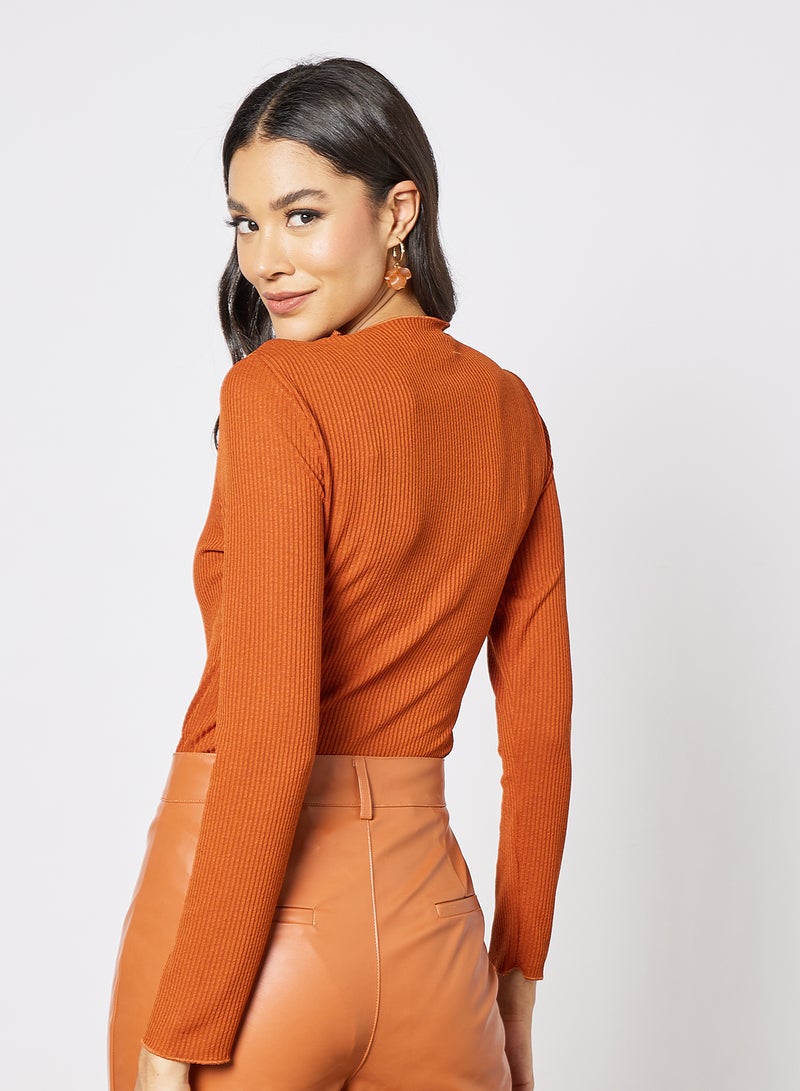Ribbed Bodysuit Burnt Orange