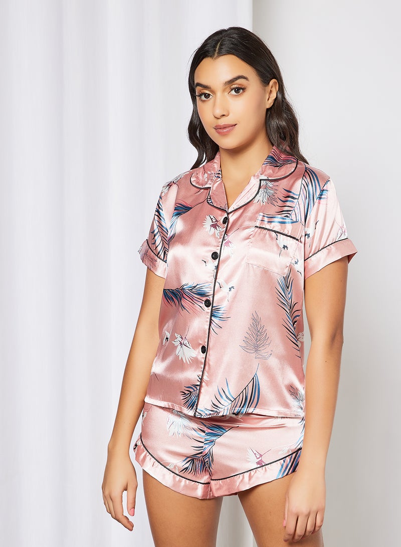 STYLISTPARK - Satin Top and Shorts Set Pink - Image 1
