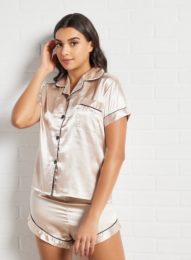 STYLISTPARK - Satin Top and Shorts Set Gold - Image 1