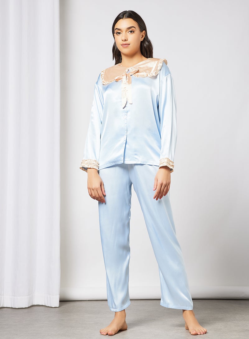 STYLISTPARK - Satin Top and Pants Set Blue - Image 1
