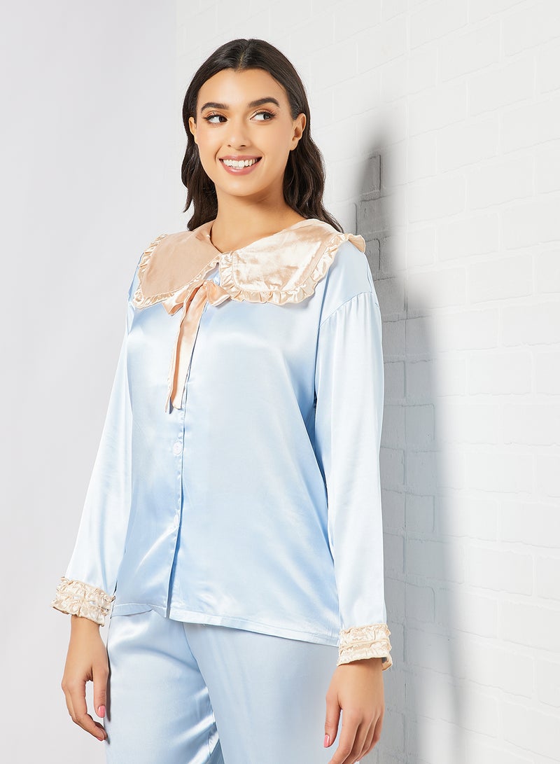 STYLISTPARK - Satin Top and Pants Set Blue - Image 1