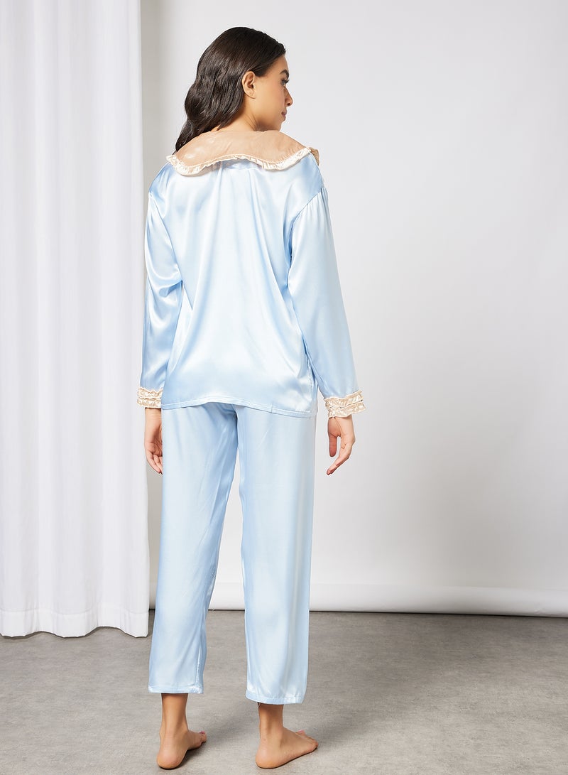 STYLISTPARK - Satin Top and Pants Set Blue - Image 1