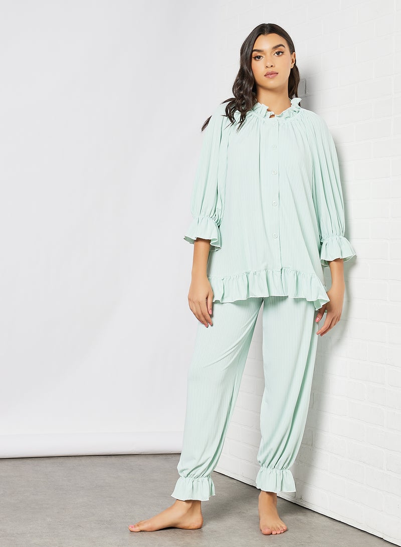 STYLISTPARK Ribbed Top and Pants Set Green - Image 1