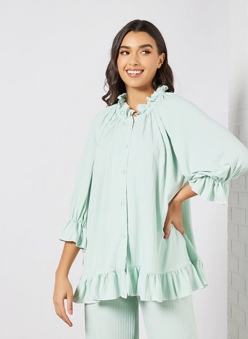 STYLISTPARK Ribbed Top and Pants Set Green - Image 3