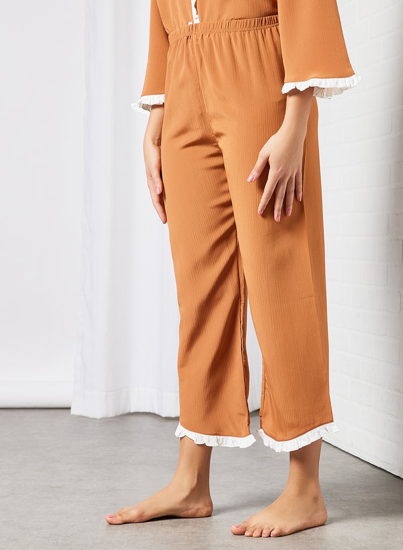 STYLISTPARK Contrast Trim Top and Pants Set Brown  - Image 4