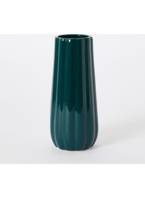 Sapphire Ceramic Curvy Ribbed Small Vase Green 11x11x24cm