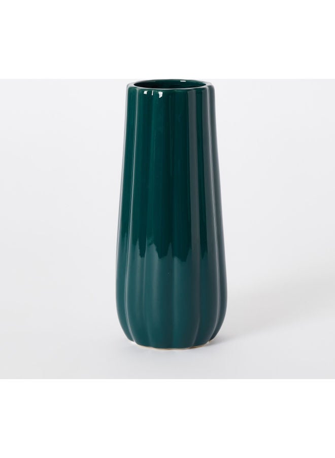Home Box Sapphire Ceramic Curvy Ribbed Small Vase Green 11x11x24cm - Image 1
