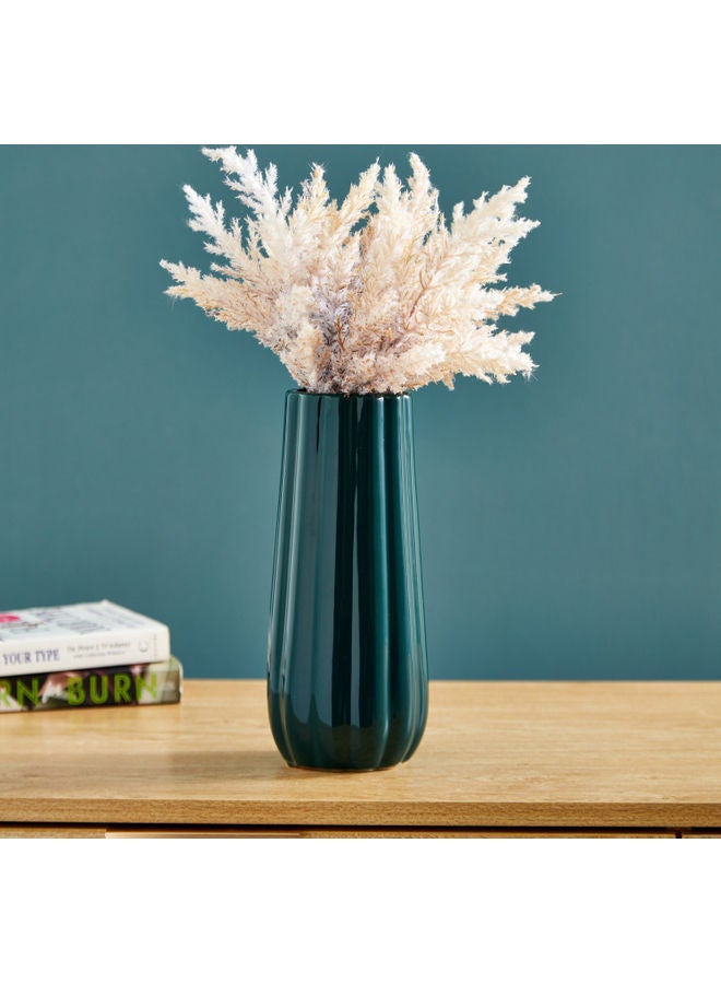 Home Box Sapphire Ceramic Curvy Ribbed Small Vase Green 11x11x24cm - Image 2