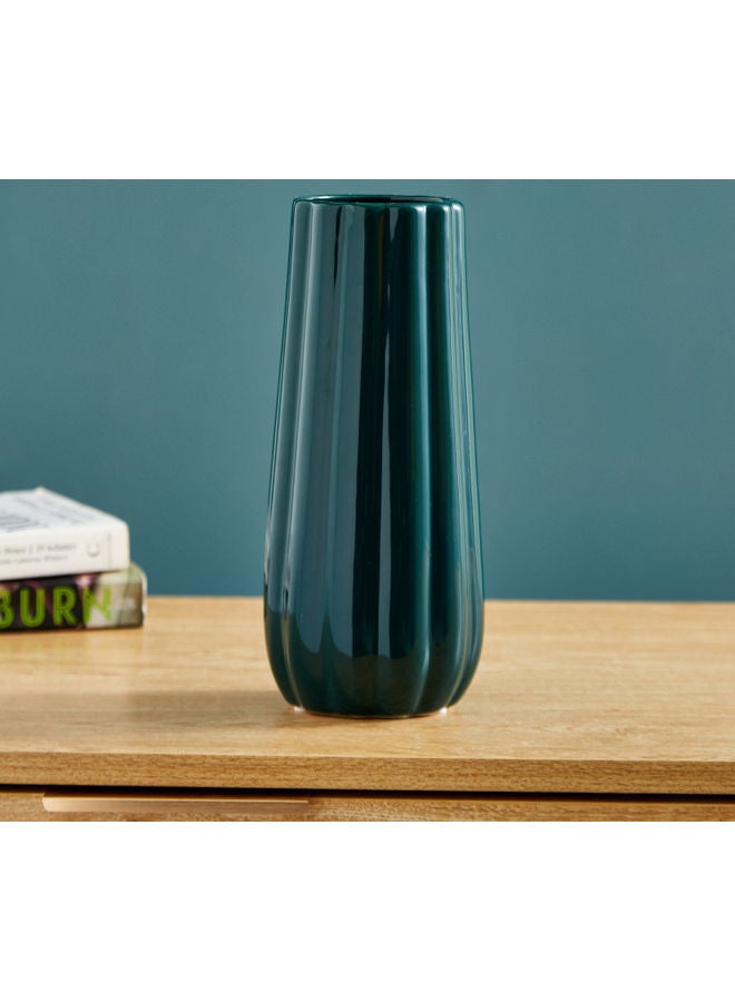 Home Box Sapphire Ceramic Curvy Ribbed Small Vase Green 11x11x24cm - Image 3