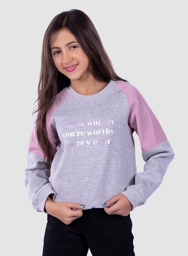 giggles Kids/Teen Text Print Sweatshirt Grey  - Image 1