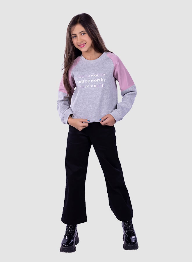 giggles Kids/Teen Text Print Sweatshirt Grey  - Image 3