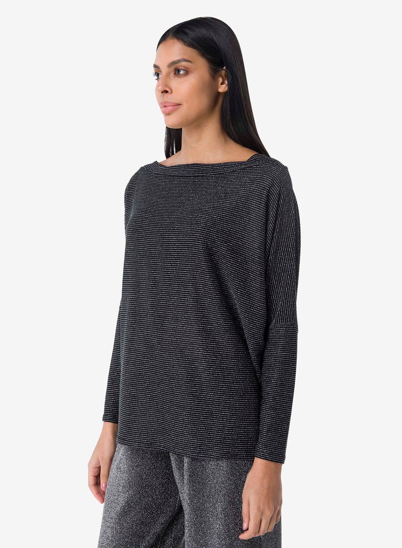 R&B Drop Shoulder Shimmer Top Dark Grey  - Image 2