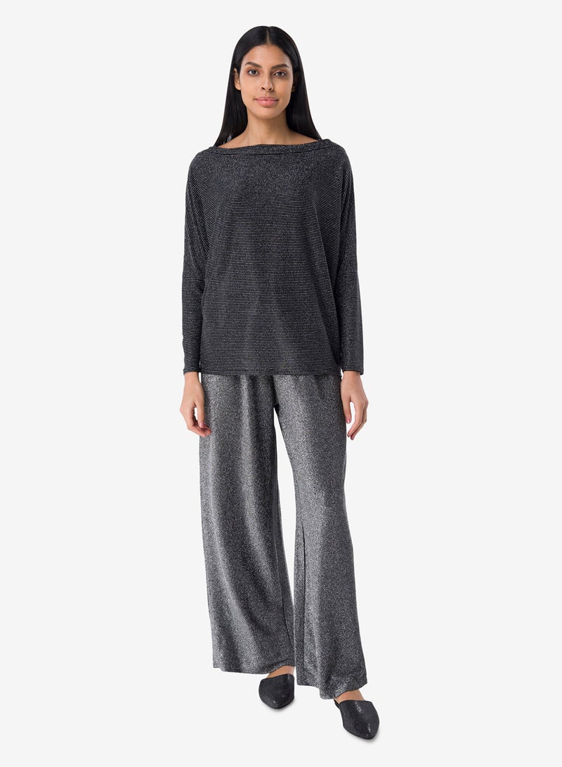 R&B Drop Shoulder Shimmer Top Dark Grey  - Image 4