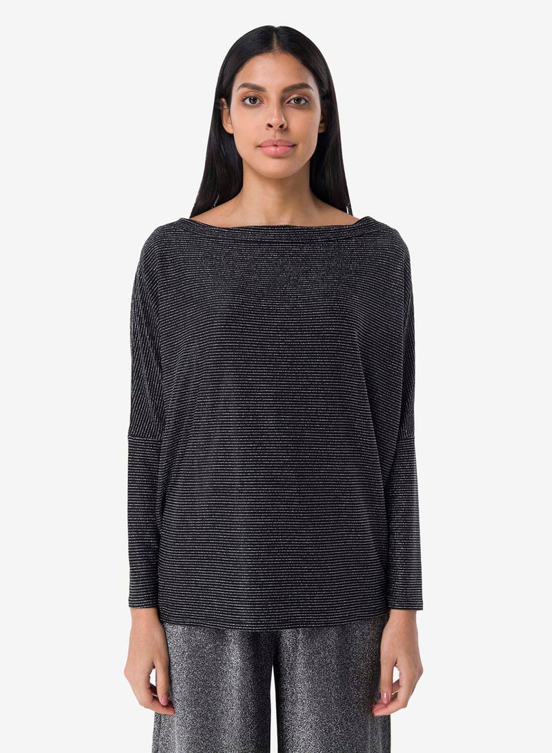 R&B Drop Shoulder Shimmer Top Dark Grey  - Image 1