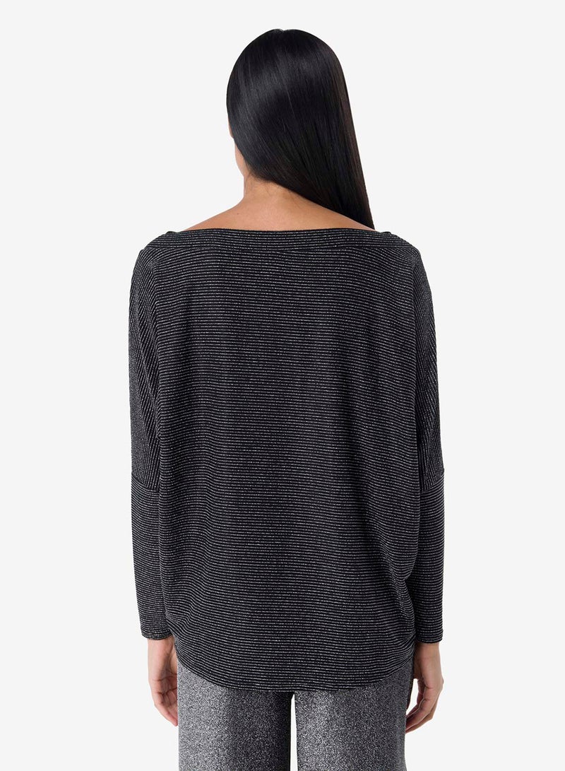 R&B Drop Shoulder Shimmer Top Dark Grey  - Image 3