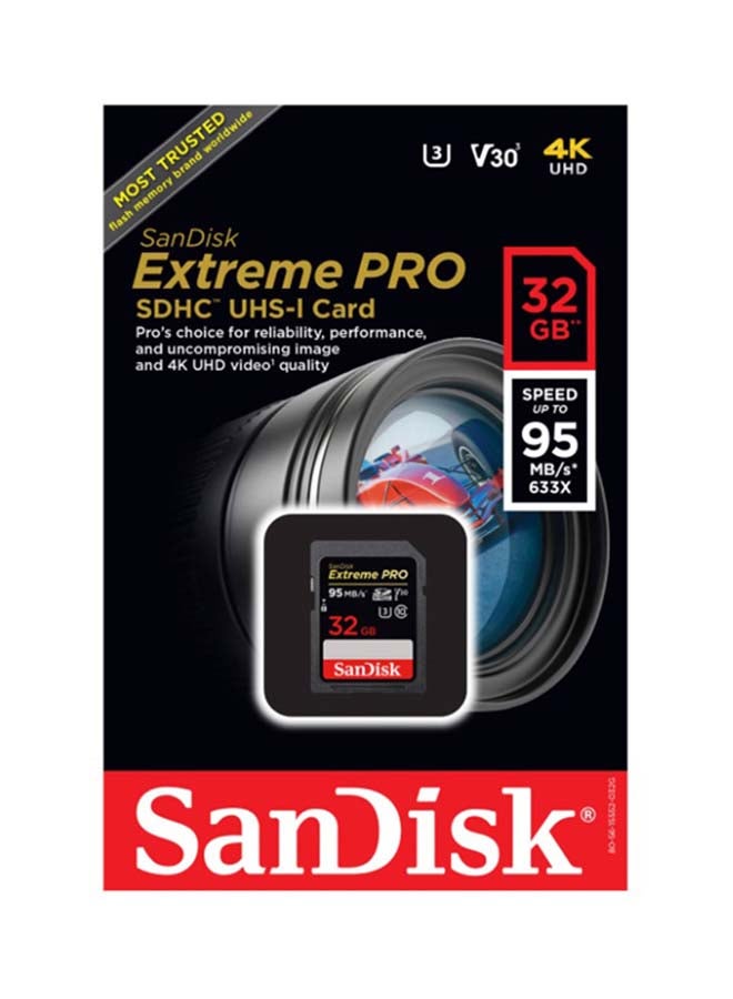 Sandisk - Extreme PRO SDHC Memory Card up to 95MB/s, UHS-I, Class 10, U3, V30 32 GB - Image 1