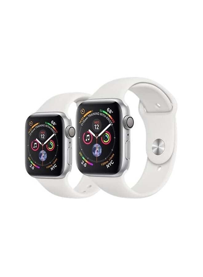 Apple - Watch Series 4 GPS Silver Aluminium Case With Sport Band 44mm White - Image 1