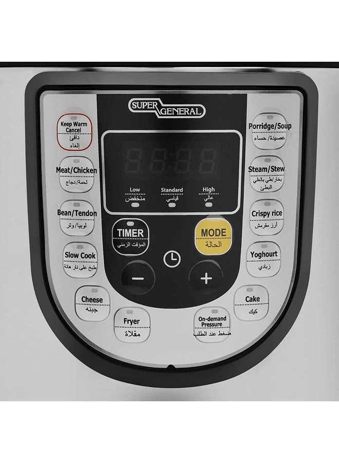 SUPER GENERAL - Electric Pressure Cooker 6.0 L 1000.0 W SGEC60DM Silver/Black - Image 1