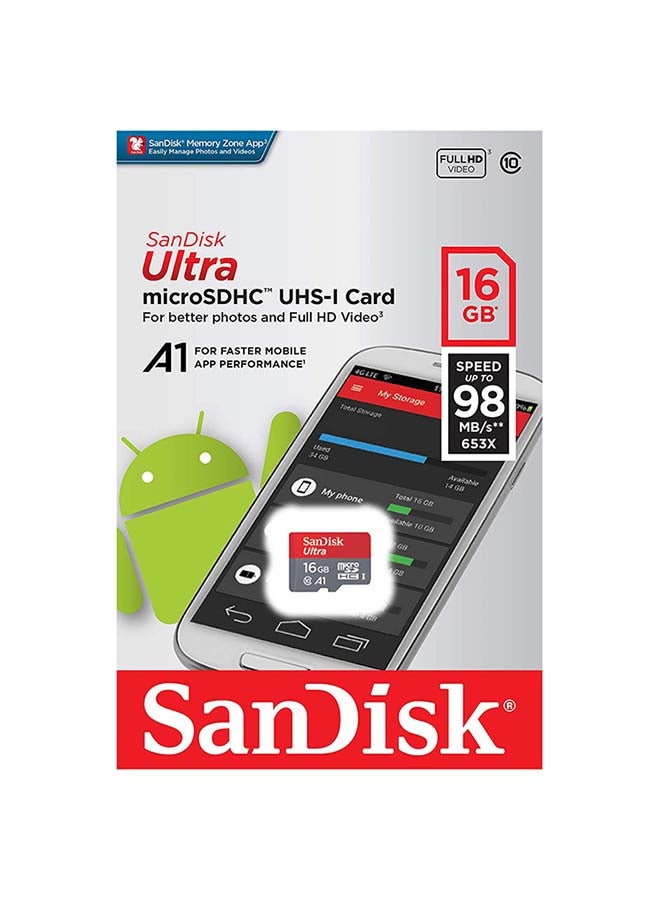 Ultra microSDHC, C10, A1, UHS-1, 98MB/s R, 4x6, 10Y 16.0 GB