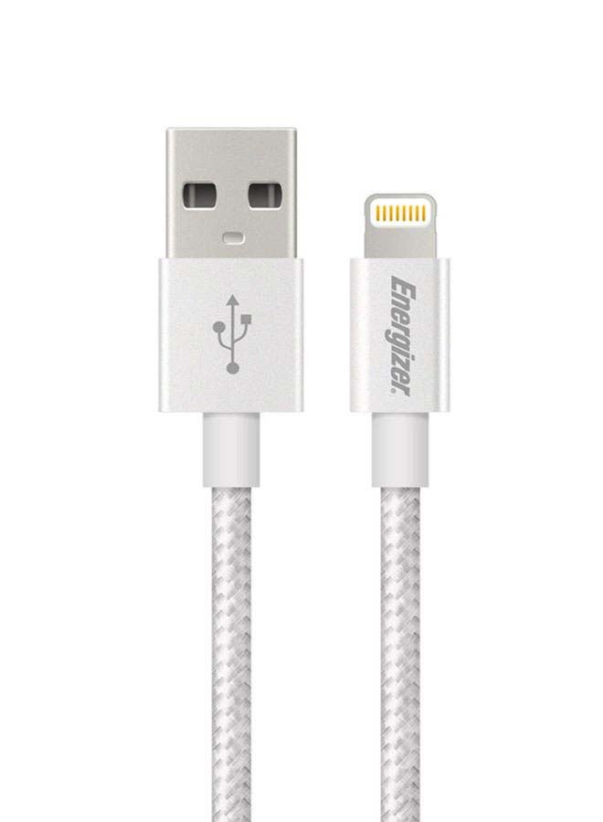 إنرجايزر كابل Lightning عالي التقنية 2.4A مضفر معدني معتمد من MFi لشحن سريع لهاتف Apple iPhone/iPod/iPad/iPhone X/ XR/11/11 Pro/11 Pro Max/12/12 Pro/12 Pro Max فضي  - Image 1