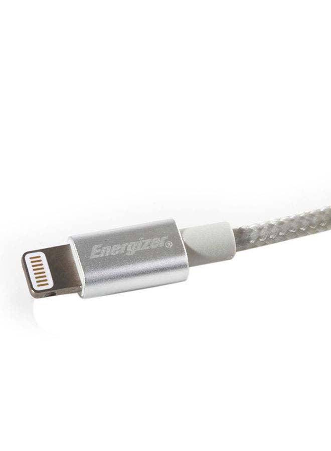 إنرجايزر كابل Lightning عالي التقنية 2.4A مضفر معدني معتمد من MFi لشحن سريع لهاتف Apple iPhone/iPod/iPad/iPhone X/ XR/11/11 Pro/11 Pro Max/12/12 Pro/12 Pro Max فضي  - Image 4