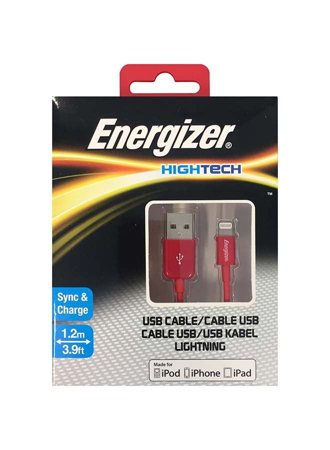 Energizer - HighTech MFi Certified Round lightening Cable With 2.4A Fast Charging And Synchronization For Apple iPhone/iPod/iPad Red - Image 1