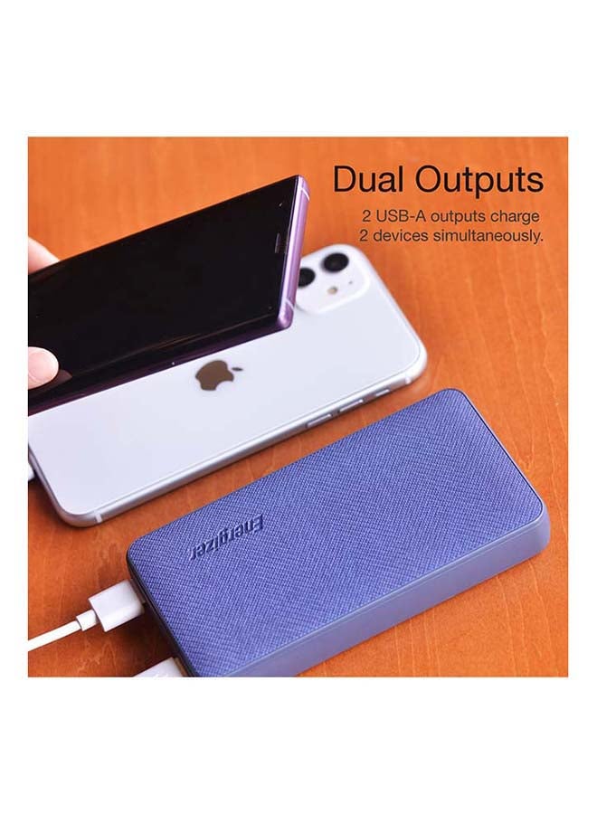 15000 mAh Max 2.1A Rapid Charging Premium Fabric Finish Power Bank With Dual Outputs And Type-C,Micro USB Inputs, PowerSafe Management Blue