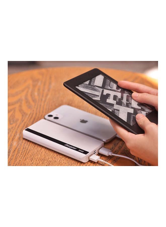 10000.0 mAh Rapid Charging Power Bank With Dual Outputs And Type-C,Micro USB Inputs, Slim, Compact with PowerSafe Management White