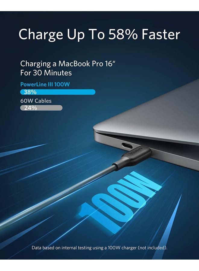 Anker - USB C Cable 60W, Anker Powerline III USB-C to USB-C Cable 2.0, USB C Charger Cable for MacBook Pro 2020, iPad Pro 2020, Switch, Galaxy S20 Plus S9 S8 Plus and Pixel Black/Silver - Image 1
