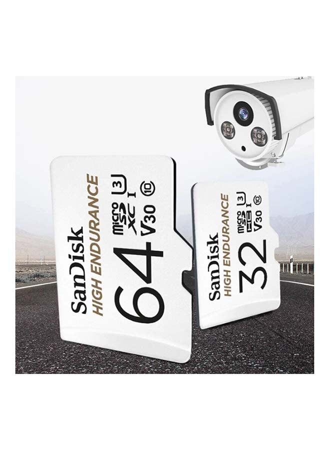 Sandisk - High Endurance microSDXC + SD Adapter - for dash cams & home monitoring, up to 5,000 Hours, Full HD / 4K videos, up to 100/40 MB/s Read/Write speeds, C10, U3, V30 64 GB SDSQQNR-064G-GN6IA 64 GB - Image 1