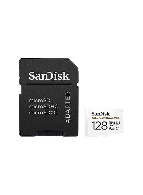 High Endurance microSDXC + SD Adapter - for dash cams & home monitoring, up to 10,000 Hours, Full HD / 4K videos, up to 100/40 MB/s Read/Write speeds, C10, U3, V30 128 GB
