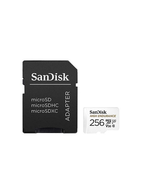 256 GB High Endurance microSDXC + SD Adapter - for dash cams & home monitoring, up to 20,000 Hours, Full HD / 4K videos, up to 100/40 MB/s Read/Write speeds, C10, U3, V30 SDSQQNR-256G-GN6IA 256 GB