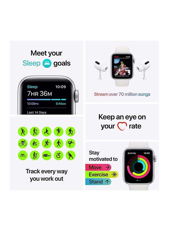 Apple - Watch SE-40 mm (GPS+Cellular) Silver Aluminium Case with Sport Loop Deep Navy - Image 1
