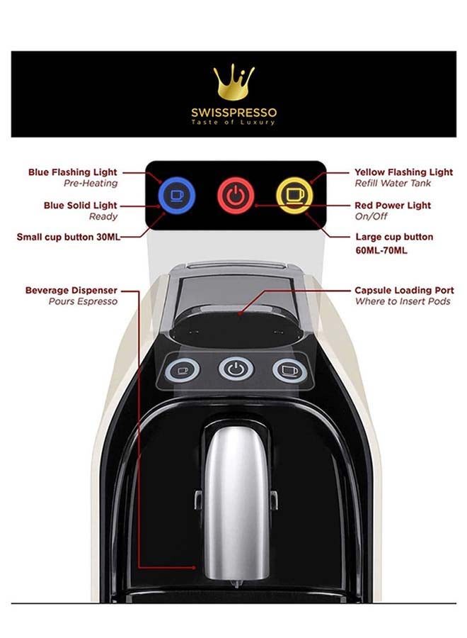 Swisspresso - Espresso Coffee Machine 1255W With 120 Coffee Capsules 0.7 L 1255.0 W SCM009 Red - Image 1