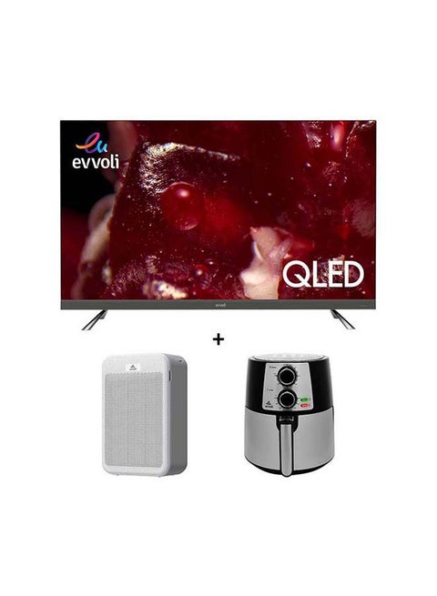 65 Inch QLED Android Smart TV With Sound Bar System, Smart Air Purifier 5-Layer Filters With True Hepa Control And 3.5 Liters Temperature Control 65EV350QA/EVKA-AF3501B/AP43W Black
