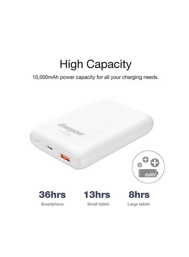 Energizer - 1000.0 mAh Ultimate Wireless Power Bank with Suction Cup, Dual Ouputs, Power Delivery 3.0 Output for iPhone/ iPad, QuickCharge3.0 Technology for Samsung Huawei, Redmi, OnePlus, Oppo, Vivo, Quick Recharging, LED Indicator, PowerSafe Management, 10W White - Image 1