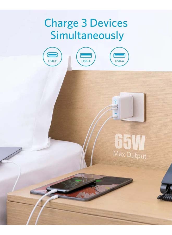 65W Powerport Charger, 3 Port Plugs White