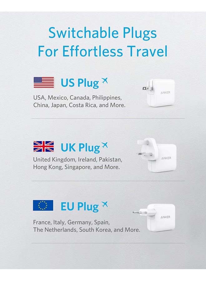 65W Powerport Charger, 3 Port Plugs White